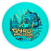 MVP GYROpalooza 2026 disc, teal with a gold robot and city Gyro-Palooza 2026 stamp, top view