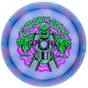 MVP GYROpalooza 2026 disc, purple and blue with a green skeleton astronaut GYROpalooza Marlette Michigan stamp, top view